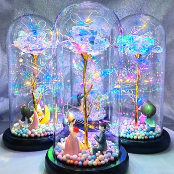 LED Örök Rózsa Éjszakai Fények 3D-s asztali Lámpa Valentin Napi Ajándékok, Esküvő, Születésnap Éjjeli Lámpa Hálószoba Dekoráció