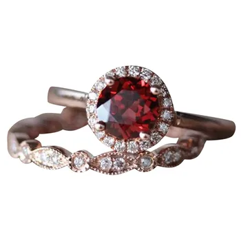 2db Vintage Egyedi Ovális Vágott Eljegyzési Gyűrű Piros Ígéret Gyűrű Finom Design Esküvői Gyűrű A Nők Fény Luxus Magas Gyűrű