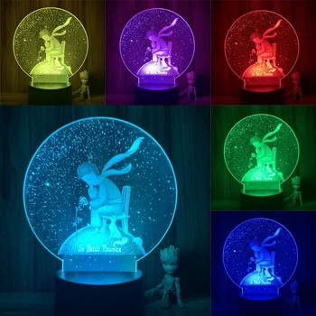 3D Lámpa Animációs Igazi Ver. Gyerek, Mese, Le Petit Prince LED Éjjeli 7. Ábra Színek Touch Táblázat Hálószoba Decor Éjszakai Fény