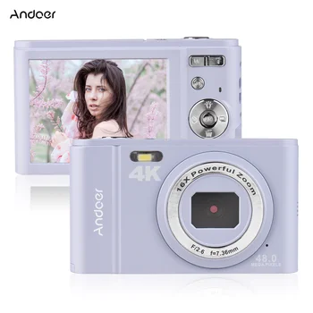 Andoer Hordozható Digitális Fényképezőgép 48MP 4K a 2,8 hüvelykes IPS kijelző 16X Zoom arcfelismerés Anti-rázta Akkumulátorok csuklópánt Carry Hordtáska