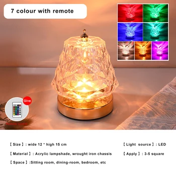 LED Kristály asztali Lámpa Projektor 7 Színek Touch Állítható Romantikus Hangulatot Fény USB Újratölthető Éjszakai Fény