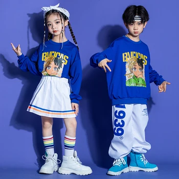 A Gyerekek Tini Kpop Ruhák Hip Hop Ruházat Kék Melegítő Felsők Fehér Futó Nadrág Lány, Fiú, Jazz Street Dance Jelmez Ruha