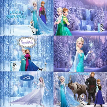 Disney Kék Lila Jég Erdő Fagyott Elsa Anna Olaf Lányok Szülinapi Party Dekoráció Fotó Hátteret Fotózás Háttér Banner