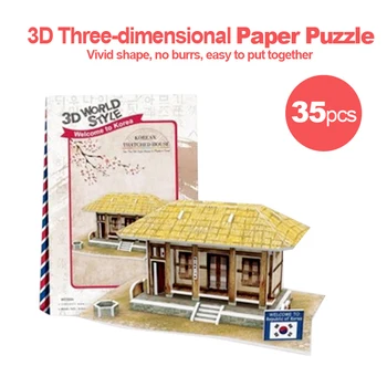 3d Puzzle Diy Kézzel készített Papír Puzzle koreai Nádfedeles Ház Kreatív Ajándék, Oktatási Játék Világ Stílus Utazási Épület Modell t43