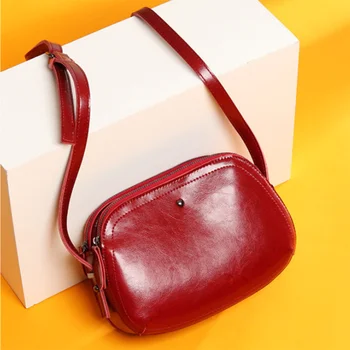 Valódi bőr válltáskák női 2019 dupla cipzár mini táska, telefon, pénztárca parittya táskák női fél zsák
