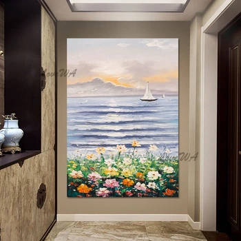 Len Vászon Art Modern Virágok Természetes Táj Olaj Festmény Nem Keretes 3d Tengerre A Hajók Falon Képek Absztrakt Alkotás