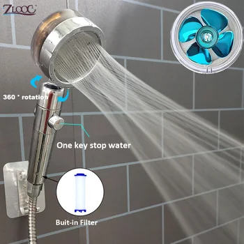 Zloog Új Propeller zuhanyfej a Stop Gombot, 360 fokban Forgó Ventilátor Magas Nyomás Kézi Zuhany, Fürdőszoba Kiegészítők