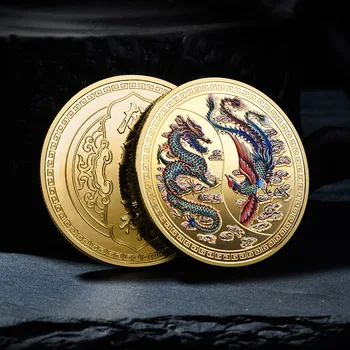 Nagy Méretű, 45*3mm 2021 Kínai Hagyományos Kultúra Arany Ezüst Érme Jólétet Hozott Dragon Phoenix Emlékérme