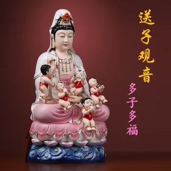 Kerámia Gyermekek-Küldés Guanyin Bódhiszattva Istennő Irgalmas Buddha-Szobor Ül Lotus Avalokitesvara Dísz Lakberendezés Ábra