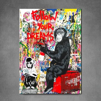 Banksy Művészeti Csimpánzok Graffiti Vászon Festmény Wall Art Poszter, Nyomatok Street Art a Freskó Képet Gyerek Szoba, lakberendezés