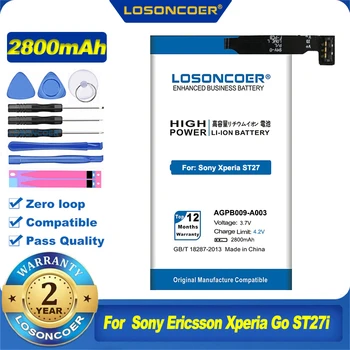 100% Eredeti LOSONCOER 2800mAh AGPB009-A003 Mobil Telefon, A Sony Ericsson Xperia Go ST27i ST27A ST27 Akkumulátor