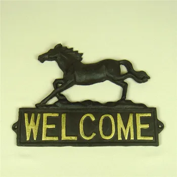 Öntöttvas Ló Figura Üdv Emléktábla Dekoratív Fém Mustang Szobor Üdvözlet Panel Dísz Kézműves Ajtó, Fal Dekoráció