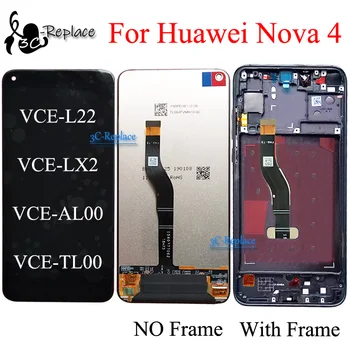Eredeti Fekete/Kék/Piros 6.4 inch Huawei Nova 4 Nova4 VCE-L22 VCE-LX2 LCD Kijelző érintőképernyő Digitalizáló Közgyűlés / A Keret