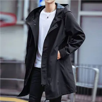Férfi hosszú Kabát Divat a Hosszú Széldzseki Férfiak egyszínű egysoros Laza Alkalmi Árok Ember Streetwear Plus Size Q19