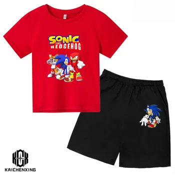 2023 Baba Király Sonic Ruha Nyári Fiúk Ruházati Készletek Sonic póló + Sonic Rövid 2db Ruha Gyermek Ruha