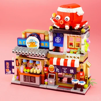 Játékok Gyerekeknek, Város, Utca Octopus Tengeri Élelmiszer Bolt, Étterem Építészeti 3D Modell DIY Mini Blokk Tégla Épület