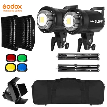 Godox 2x SL-60W Fehér Változat LED Videó Fény Stúdió Folyamatos Fény + 2 x 1,8 m-es Könnyű Állvány + 2x Softbox 60x90cm + hordtáska Készlet