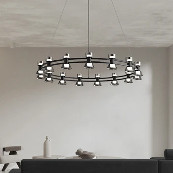 Fény luxus kreatív nappali medál lámpa minden-réz hálószoba lámpa poszt-modern étterem bár tervező gyűrű lámpa