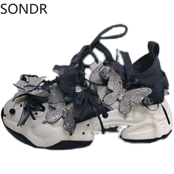  Női Cipők 3D Pillangó, Strassz Csipke Platform, Magas Sarkú Cipő Lolita Fehér DIY Év Ajándék Lányoknak 