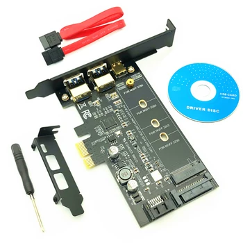 USB 3.0 PCI Express Kelő Kártya Dual Port USB3.0 + 1 Port USB 3.1 Típus-C + M. 2 NGFF Adapter M2-es SATA SSD B Gombot, hogy a PCI-E Vezérlő