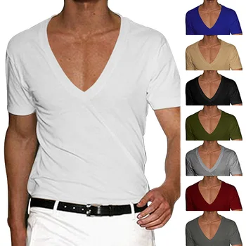 2023 Férfi póló Határokon átnyúló Ruházat Férfi V-nyakú egyszínű Nagy Méretű Alkalmi, Rövid Ujjú T-shirt