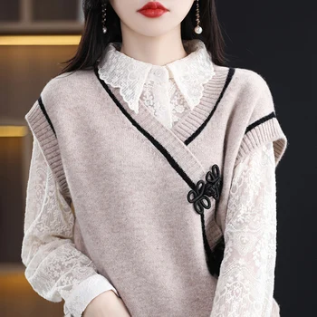 S-XXLCashmere mellény új termék a forró eladó divat laza kötött, V nyakú, ujjatlan pulóver vékony kabát női gyapjú mellény tavaszi pulóver