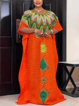 Afrikai Hímzett Vintage Ruhát A Multi Dolman Ujjú Hálószembőség-Lyuk Női Maxi Ruha Nagy Méretű Nyári Szünet Etnikai Kaftán