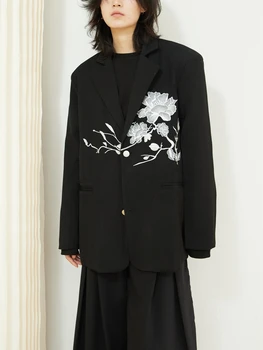 Sötét Design új Kínai sötét virág Hímzéssel, hajtóka öltöny zakó