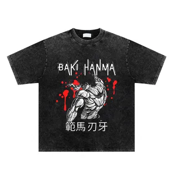 A férfiak Hip-Hop Streetwear Túlméretezett póló 2023 Új Harajuku Vintage 100% Pamut Mosott Póló Anime Grafikai O-Nyakú póló
