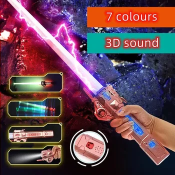 Visszahúzható Színes Zenei Lézer Kard Két-in-one Ujját Forgó Gyermekek Játék Fénykard Light Stick RGB Fénykard