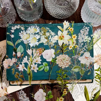 30 db Scrapbooking PET csomagolva, a virágok a növény friss művészi elegáns, egyszerű, divatos DIY dekorációs matrica 8 féle
