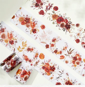 5m Csodálatos Piros Virágok Kristály PET Washi Tape Journal Kollázs Anyag DIY Scrapbooking Dekoratív Tervező Matrica
