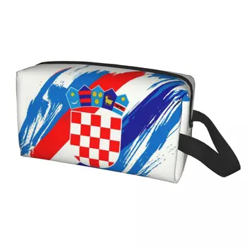 Egyéni Zászló Horvátország Tisztálkodási Táska Nők Horvát Honvédő Büszke Smink Kozmetikai Szervező Női Szépség Tároló Dopp Készlet Doboz