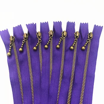 5db deep Purple 3# (20-50cm) 8-20inch Kerek gyöngy modellezés réz cipzár, fém cipzár