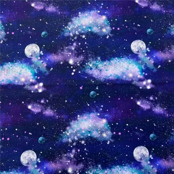 Lila felhők, a csillagok, a hold, az ég, pamut anyagból készült Patchwork Foltvarrás Varrás diy baba póló ágynemű, ruházat, kézzel készített Anyag