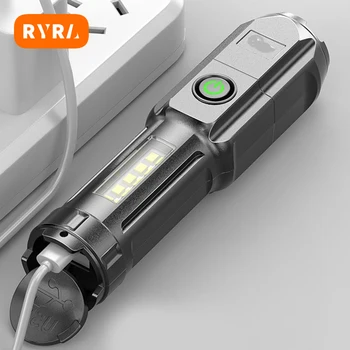 RYRA USB Újratölthető LED-es Zseblámpa, Háztartási Erős Lámpa Teleszkópos Zoom Hosszú távú Fáklyák Szabadtéri Ivóvíz Zseblámpa
