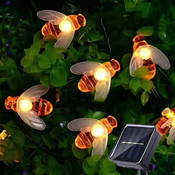 Napenergia String Fény 100 LED Aranyos Méh Külső Fény Esküvői Otthon Kert Kerti Parti karácsonyfa Méhecske Tündér Dekor Lámpa