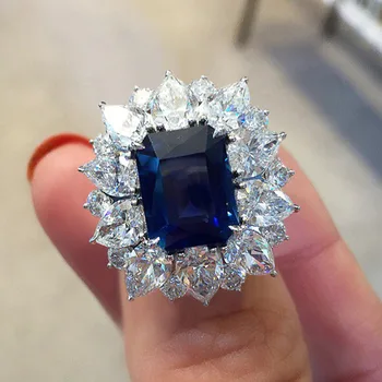 Luxus Klasszikus Négyzet Kék Serise Cirkon Gyűrűk a Nők Varázsa Menyasszonyi Esküvői Eljegyzési Gyűrű Ékszer