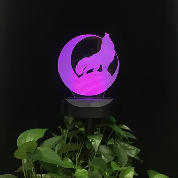 Farkas Üvölt a Hold 3D-s LED-es Éjjeli Lámpa, Napelemes Vízálló Táj Világítás Kerti Lámpa Út Sétány